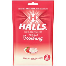 HALLS Throat Soothing (Formerly HALLS Breezers) Creamy Strawberry Throat Drops, 25 Drops (Brand: HALLS)